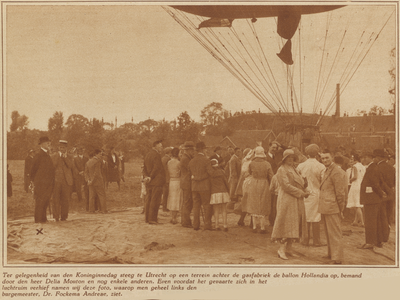 873704 Afbeelding van de luchtballon Hollandia, bemand door de heer Delia Mouton, voor het opstijgen vanaf het terrein ...